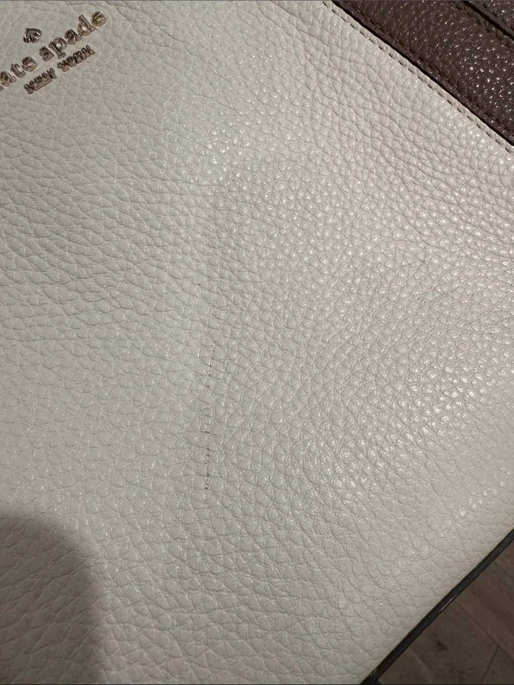 kate spade Two-Tone Pebbled Leather Satchel in Cream and Mauve Brown